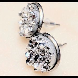 Stainless Steel Silver Druzy Earrings